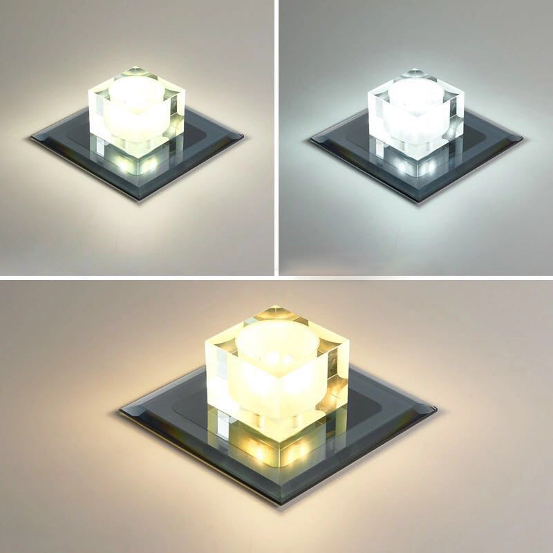 Modern Square LED Crystal Flushmount Ceiling Light Fixture for Entryways