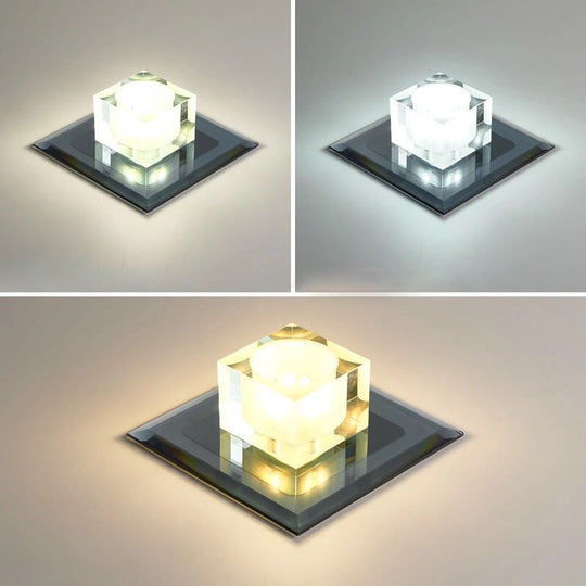 Modern Square LED Crystal Flushmount Ceiling Light Fixture for Entryways