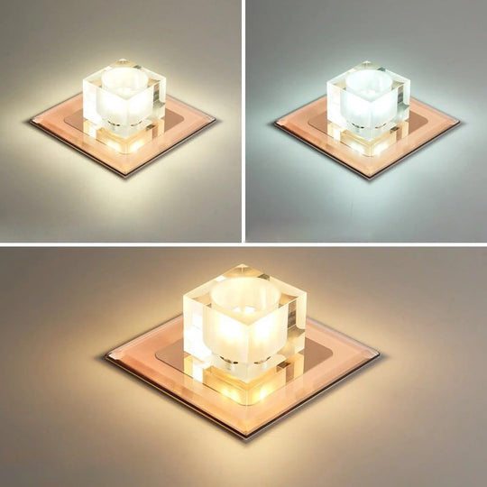 Modern Square LED Crystal Flushmount Ceiling Light Fixture for Entryways