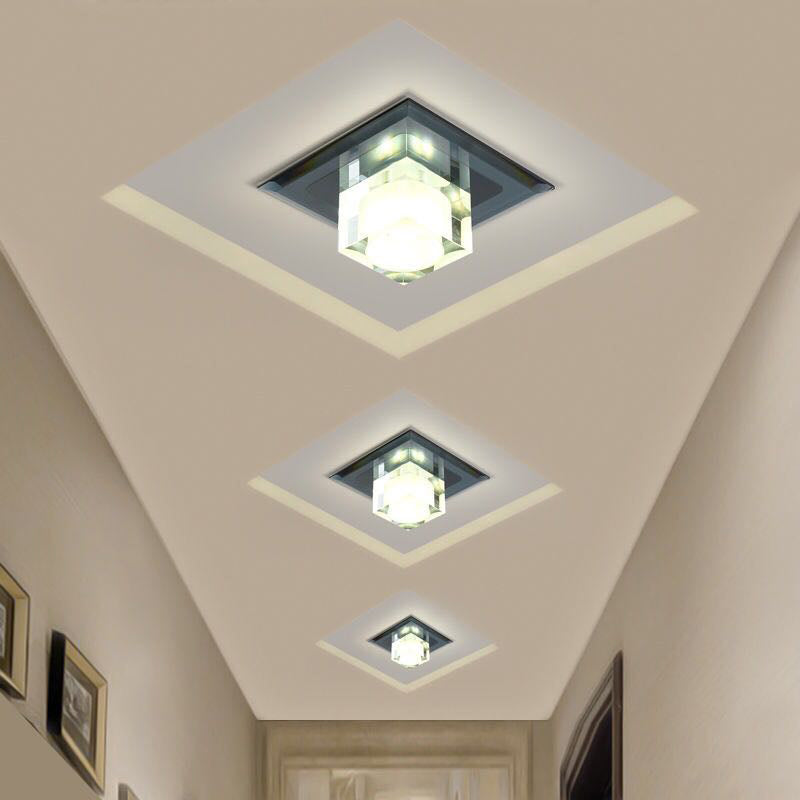 Modern Square LED Crystal Flushmount Ceiling Light Fixture for Entryways