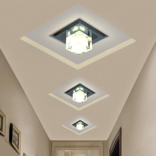 Modern Square LED Crystal Flushmount Ceiling Light Fixture for Entryways