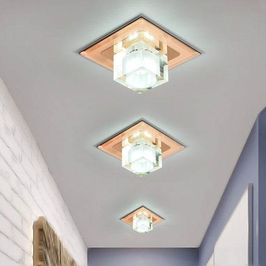 Modern Square LED Crystal Flushmount Ceiling Light Fixture for Entryways