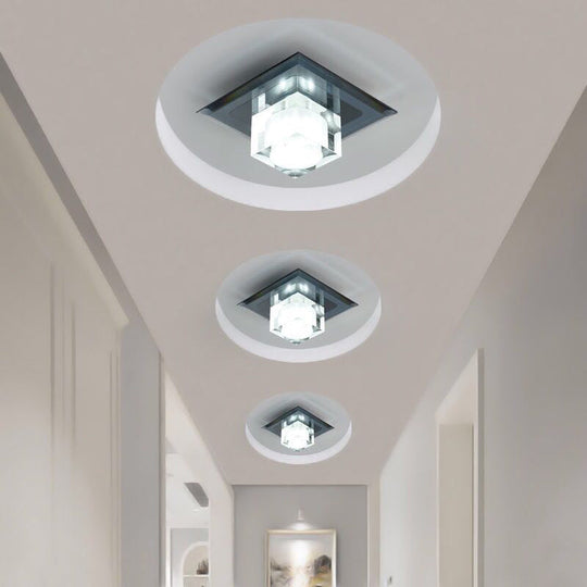 Modern Square LED Crystal Flushmount Ceiling Light Fixture for Entryways