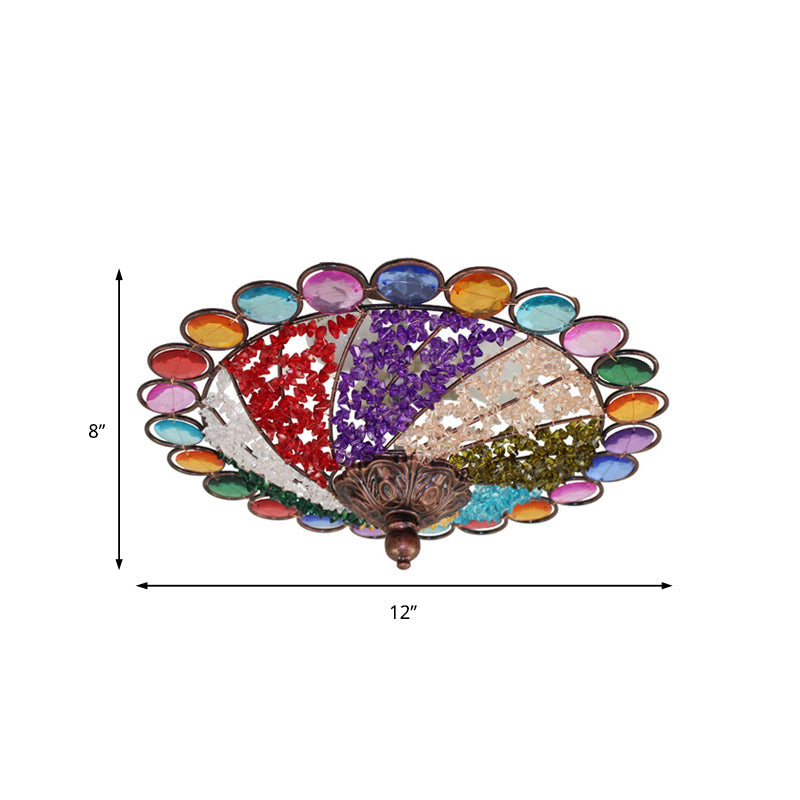 12"/16" Colonial Flared Ceiling Lamp: Multi Colored Plexiglass, 3-Light, Weathered Copper Finish, Flushmount