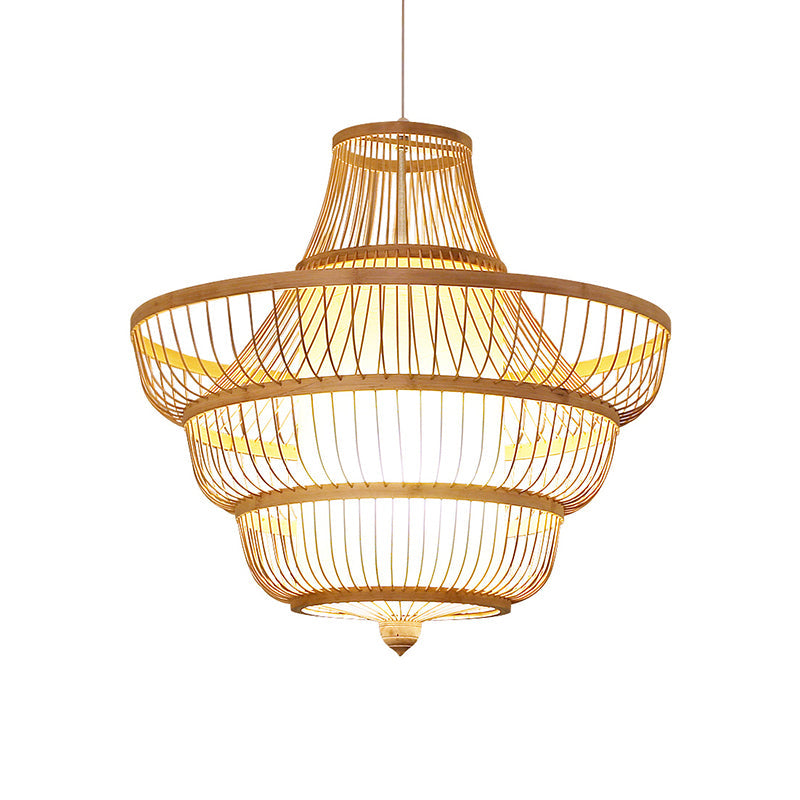 Contemporary Bamboo Pendant Light - Hot Pot-Shaped Single-Bulb Suspension Fixture