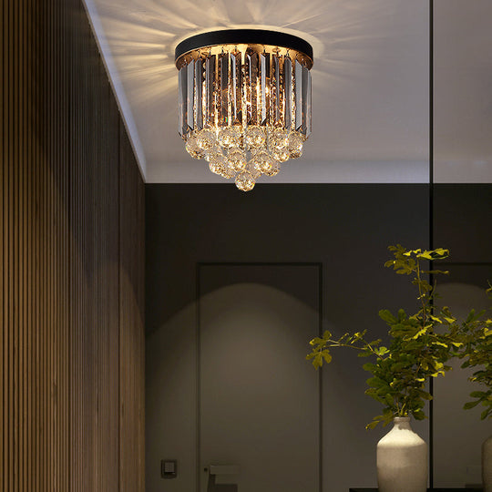 Minimalist Crystal Flushmount Lighting - Black Cylindrical Corridor Ceiling Flush Light (10"/12"/16") with 2/4/7 Lights