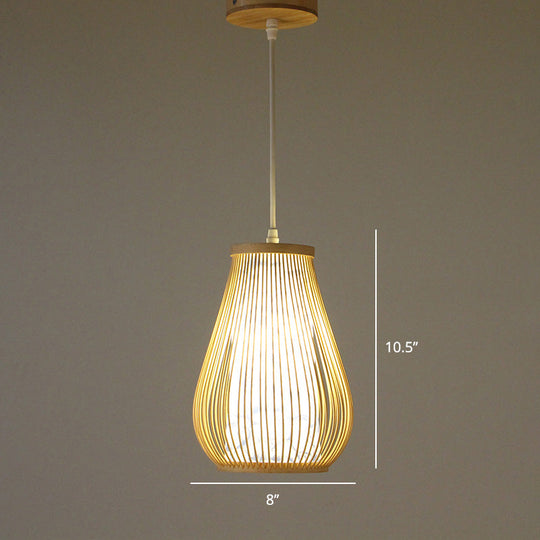 Handcrafted Bamboo Suspension Pendant Light For Tea Rooms - Minimalist Wood Design / C
