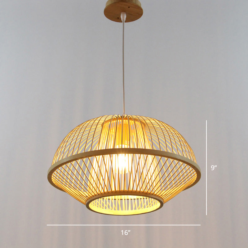 Handcrafted Bamboo Suspension Pendant Light For Tea Rooms - Minimalist Wood Design / P
