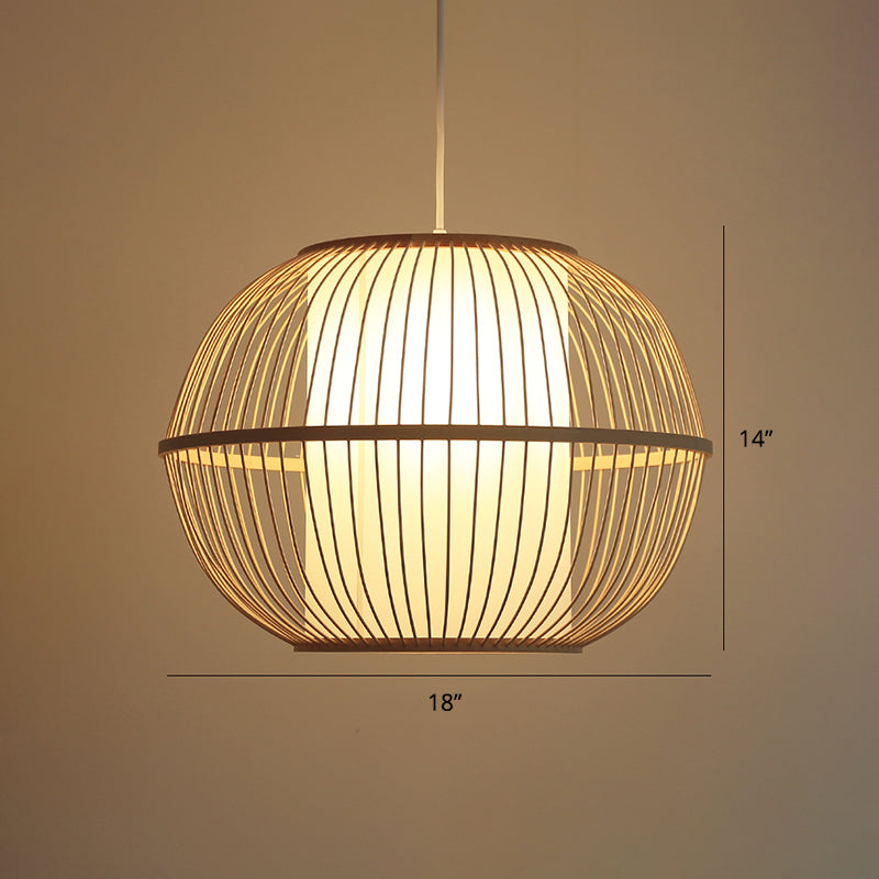 Modern Handwoven Bamboo Pendant Light For Restaurants - Single Wood Hanging Ceiling / F