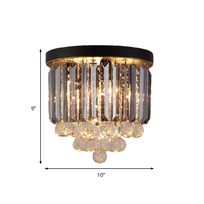 Minimalist Crystal Flushmount Lighting - Black Cylindrical Corridor Ceiling Flush Light (10"/12"/16") with 2/4/7 Lights