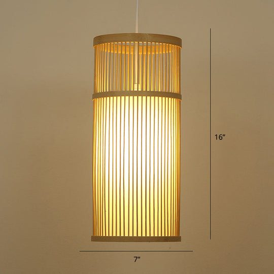 Modern Handwoven Bamboo Pendant Light For Restaurants - Single Wood Hanging Ceiling / H
