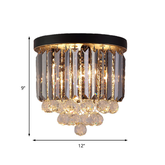 Minimalist Crystal Flushmount Lighting - Black Cylindrical Corridor Ceiling Flush Light (10"/12"/16") with 2/4/7 Lights