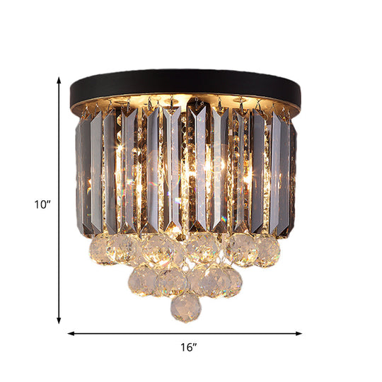 Minimalist Crystal Flushmount Lighting - Black Cylindrical Corridor Ceiling Flush Light (10"/12"/16") with 2/4/7 Lights
