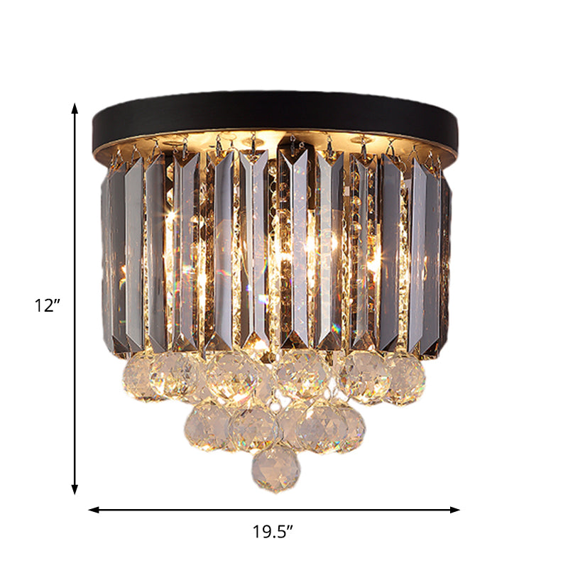 Minimalist Crystal Flushmount Lighting - Black Cylindrical Corridor Ceiling Flush Light (10"/12"/16") with 2/4/7 Lights