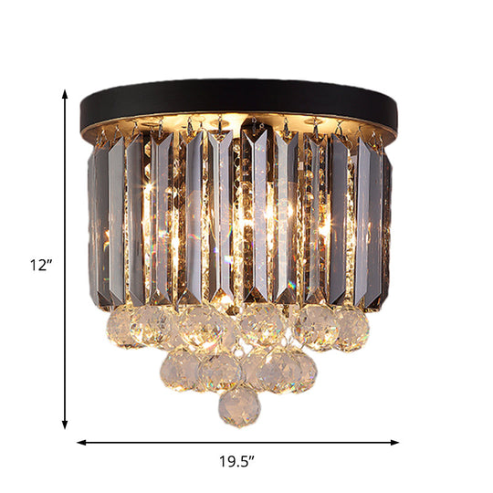 Minimalist Crystal Flushmount Lighting - Black Cylindrical Corridor Ceiling Flush Light (10"/12"/16") with 2/4/7 Lights