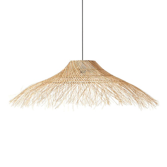 Modern Single Wood Pendant Light - Straw Hat Rattan Ceiling For Restaurants