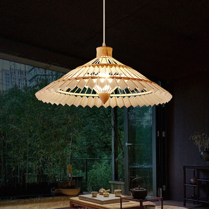 South-East Asian Bamboo Umbrella Pendant Light Single-Bulb Restaurant Suspension Fixture
