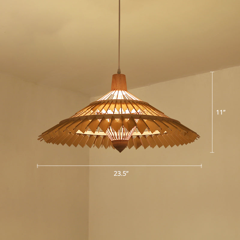 South-East Asian Bamboo Umbrella Pendant Light Single-Bulb Restaurant Suspension Fixture