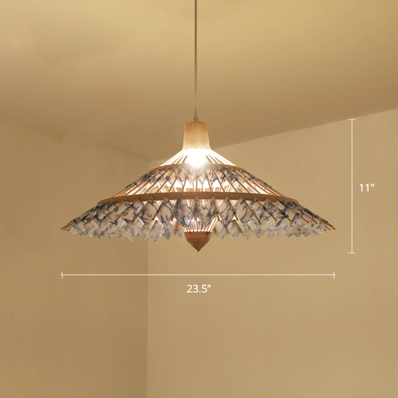 South-East Asian Bamboo Umbrella Pendant Light Single-Bulb Restaurant Suspension Fixture