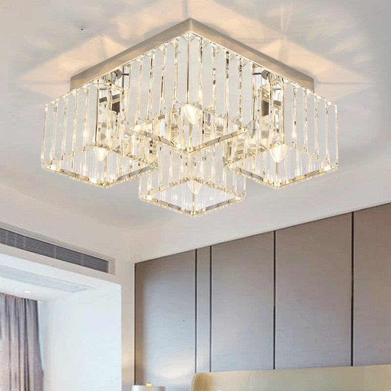 Simplicity Crystal Flush Light Fixture With Chrome Ceiling Mount - 4/6 Heads For Living Room