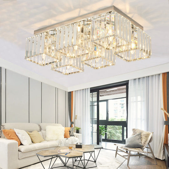 Simplicity Crystal Flush Light Fixture with Chrome Ceiling Mount - 4/6 Heads for Living Room