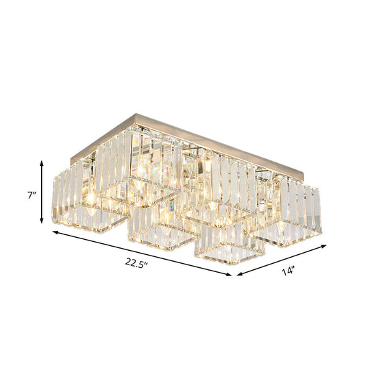 Simplicity Crystal Flush Light Fixture With Chrome Ceiling Mount - 4/6 Heads For Living Room