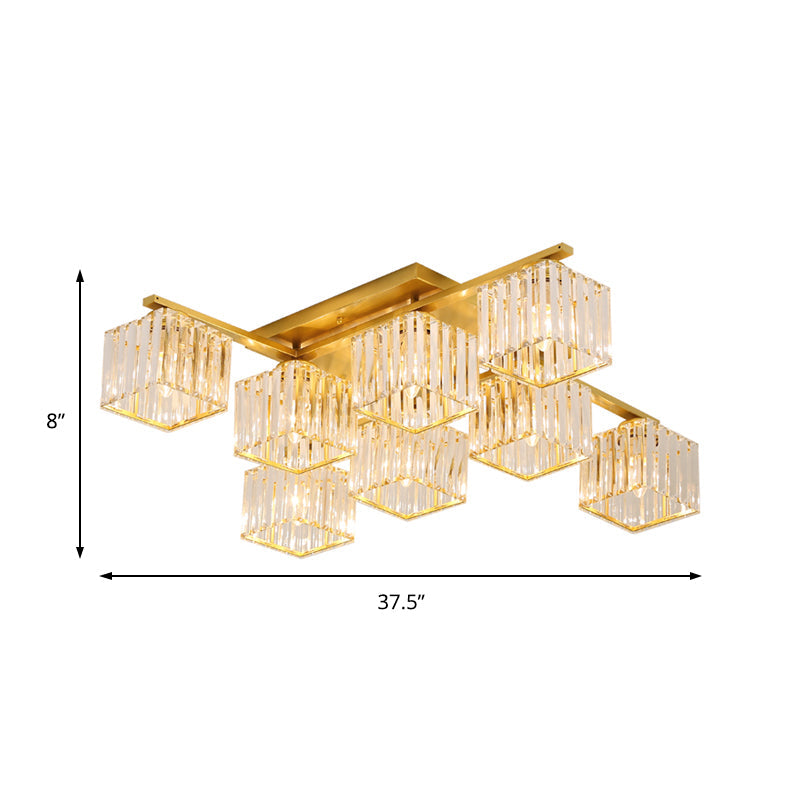 Modern Black/Gold Cubic Flush Mount Crystal Ceiling Lighting - 4/6/8 Lights For A Stylish Living
