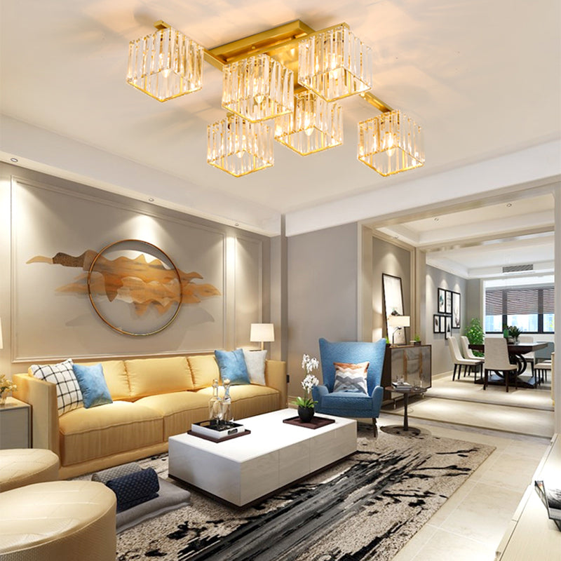 Modern Black/Gold Cubic Flush Mount Crystal Ceiling Lighting - 4/6/8 Lights - for a Stylish Living Room