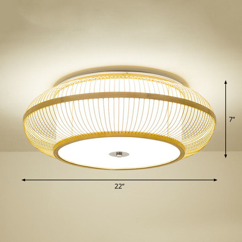 Simplicity Wood Flush Mount Bedroom Lighting - Bamboo 1-Light Lantern Ceiling Light