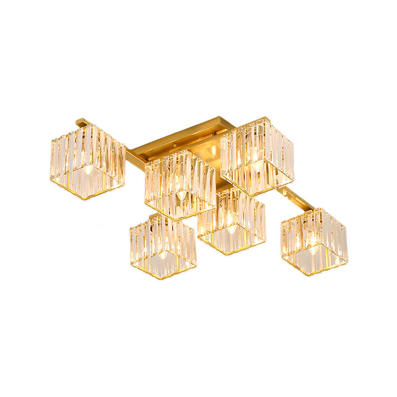 Modern Black/Gold Cubic Flush Mount Crystal Ceiling Lighting - 4/6/8 Lights For A Stylish Living
