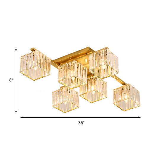 Modern Black/Gold Cubic Flush Mount Crystal Ceiling Lighting - 4/6/8 Lights - for a Stylish Living Room