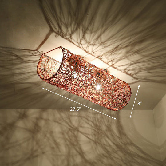 Simplicity Rattan Flush Mount Ceiling Light - Cylindrical Restaurant Lighting