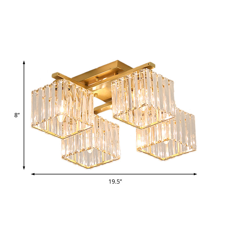 Modern Black/Gold Cubic Flush Mount Crystal Ceiling Lighting - 4/6/8 Lights - for a Stylish Living Room