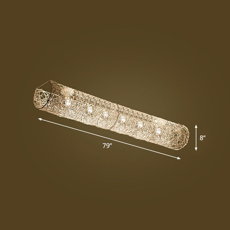 Simplicity Rattan Flush Mount Ceiling Light - Cylindrical Restaurant Lighting