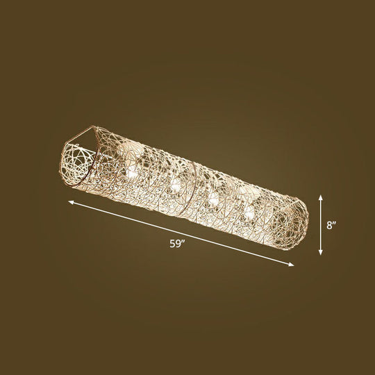 Simplicity Rattan Flush Mount Ceiling Light - Cylindrical Restaurant Lighting