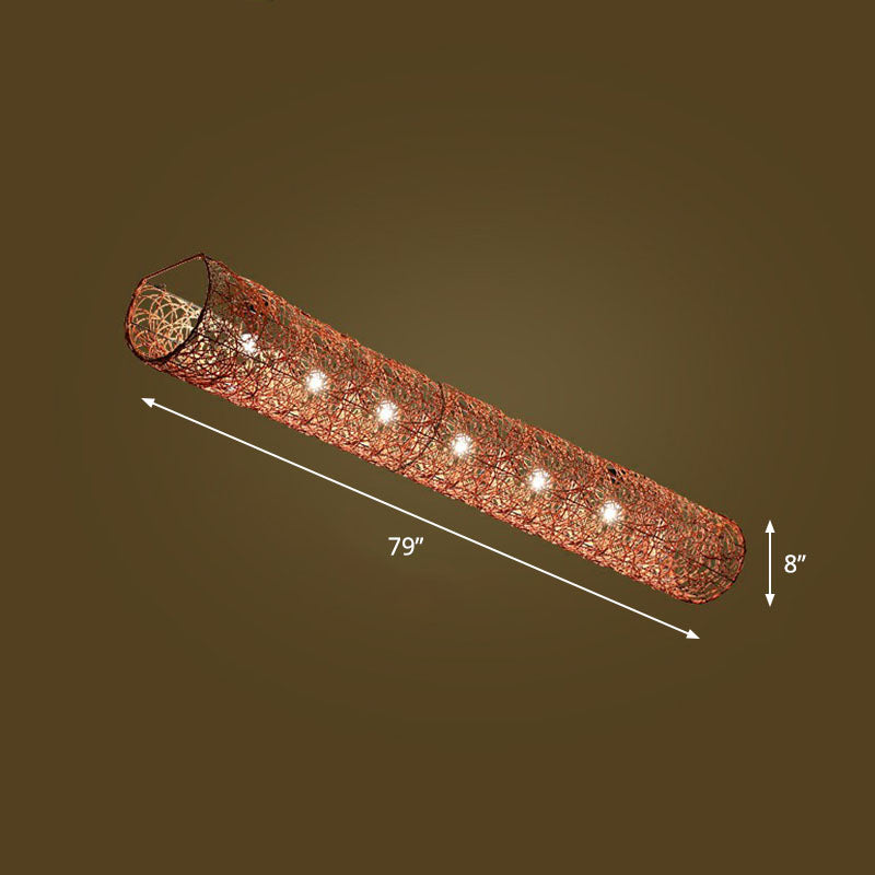 Simplicity Rattan Flush Mount Ceiling Light - Cylindrical Restaurant Lighting 6 / Brown