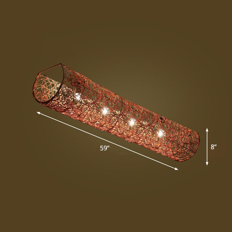 Simplicity Rattan Flush Mount Ceiling Light - Cylindrical Restaurant Lighting