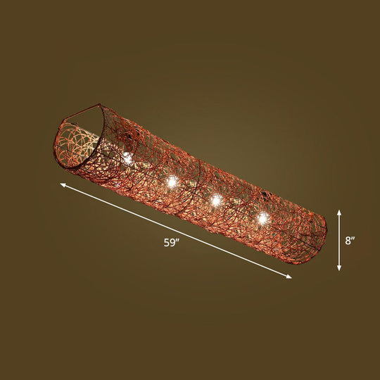 Simplicity Rattan Flush Mount Ceiling Light - Cylindrical Restaurant Lighting