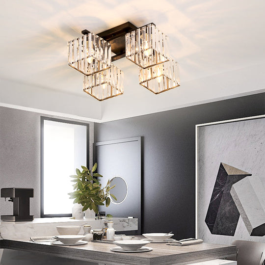 Modern Black/Gold Cubic Flush Mount Crystal Ceiling Lighting - 4/6/8 Lights - for a Stylish Living Room
