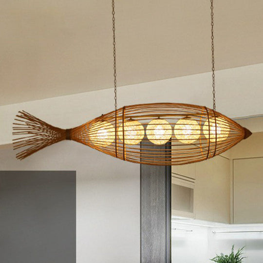 Fish Tea Room Chandelier: Handcrafted Bamboo Pendant Light In Minimalist Wood Design