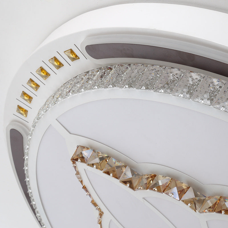 Contemporary LED Crystal Shaded Flush Ceiling Light - 23.5"/31.5" W - White