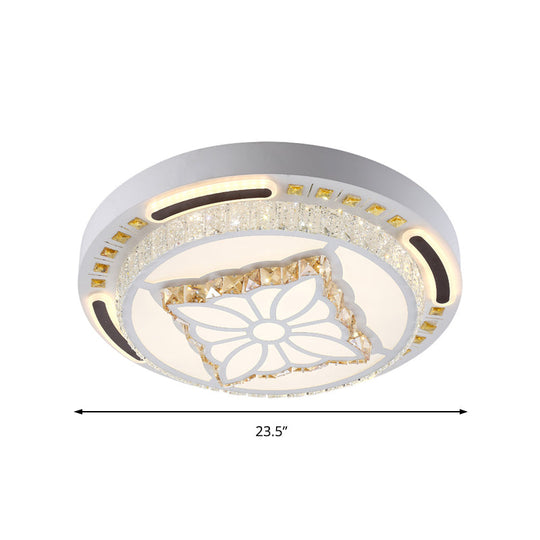Contemporary LED Crystal Shaded Flush Ceiling Light - 23.5"/31.5" W - White
