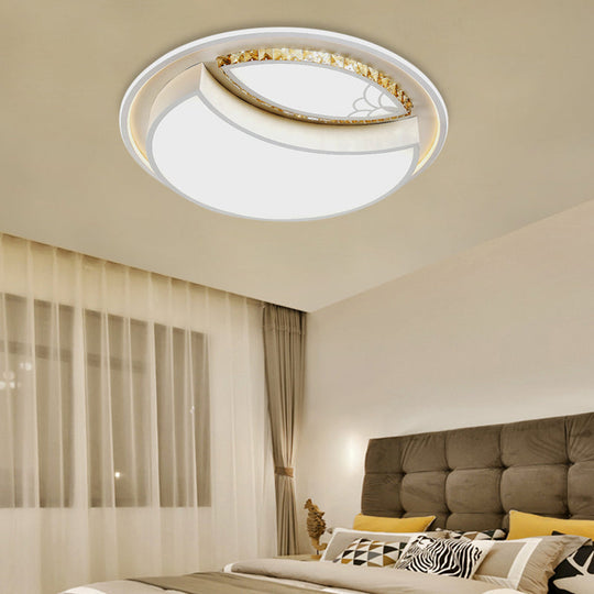 Minimalistic White LED Ceiling Lamp with Crystal Pattern for Bedroom - Dome Acrylic Flushmount