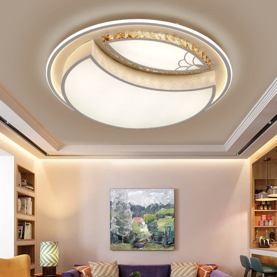 Minimalistic White Led Ceiling Lamp With Crystal Pattern For Bedroom - Dome Acrylic Flushmount