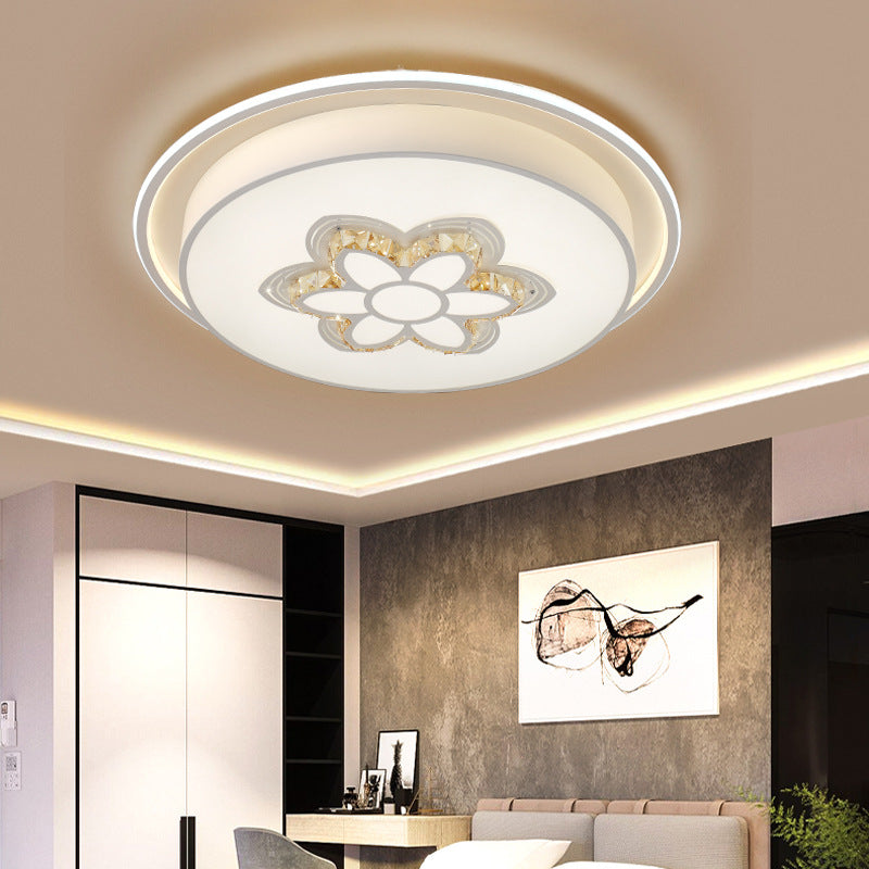 Minimalistic White LED Ceiling Lamp with Crystal Pattern for Bedroom - Dome Acrylic Flushmount