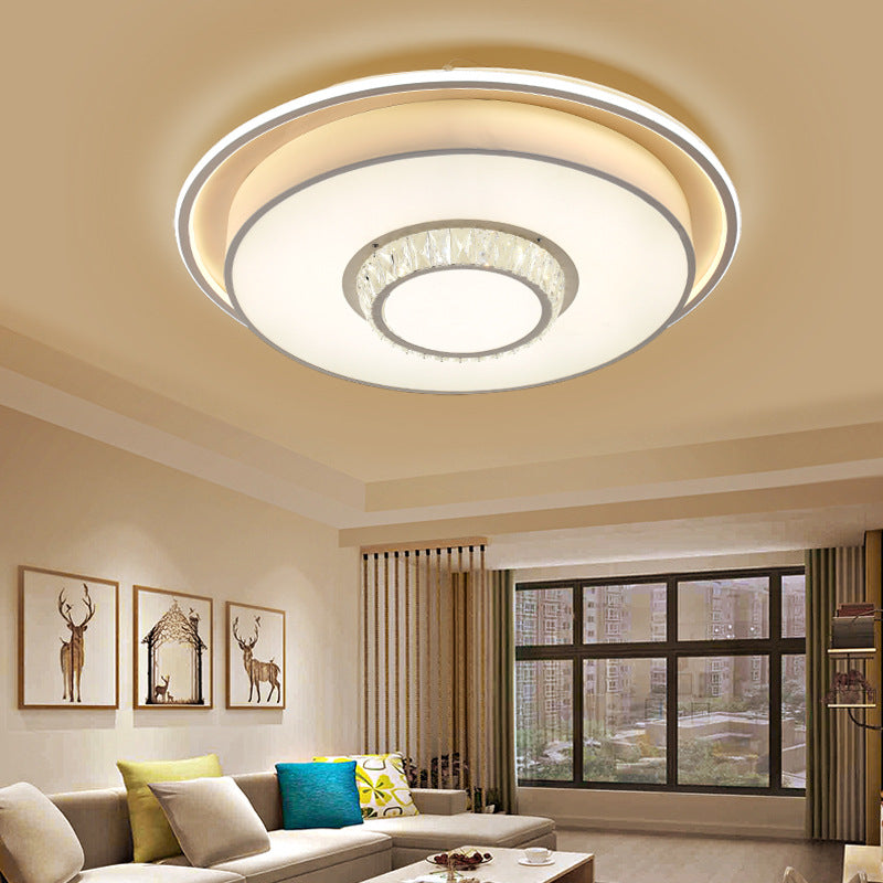 Minimalistic White LED Ceiling Lamp with Crystal Pattern for Bedroom - Dome Acrylic Flushmount