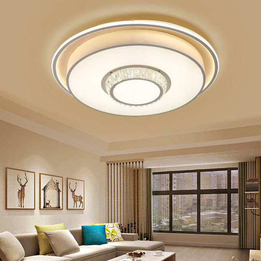 Minimalistic White LED Ceiling Lamp with Crystal Pattern for Bedroom - Dome Acrylic Flushmount