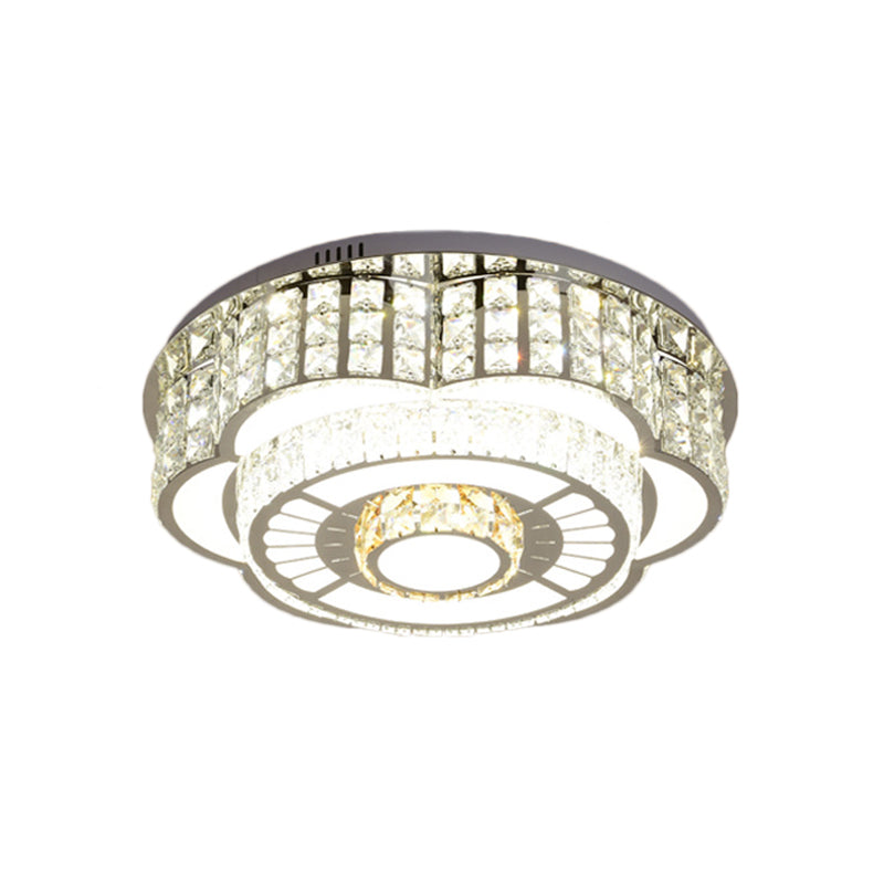 23.5"/31.5" Floral LED Ceiling Flush Mount Lamp in Chrome with Crystal Accents
