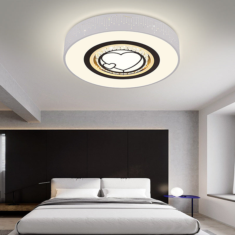 Minimalistic Acrylic Flush Mount LED Ceiling Light for White Bedroom with Crystal Drops & Choice of Patterns