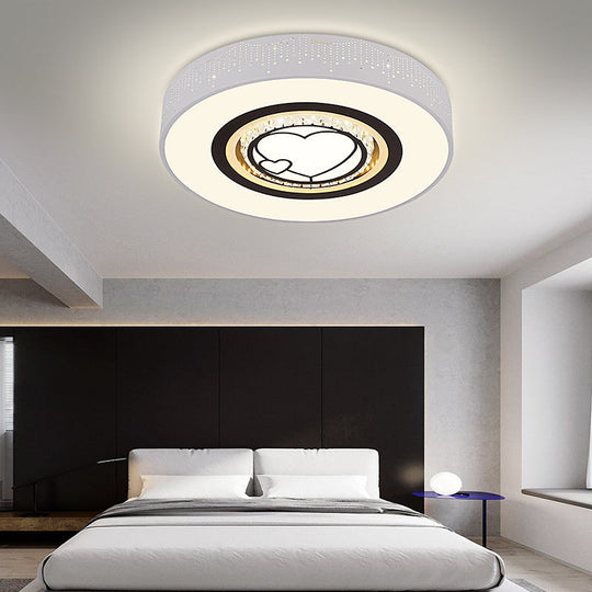Minimalistic Acrylic Flush Mount LED Ceiling Light for White Bedroom with Crystal Drops & Choice of Patterns